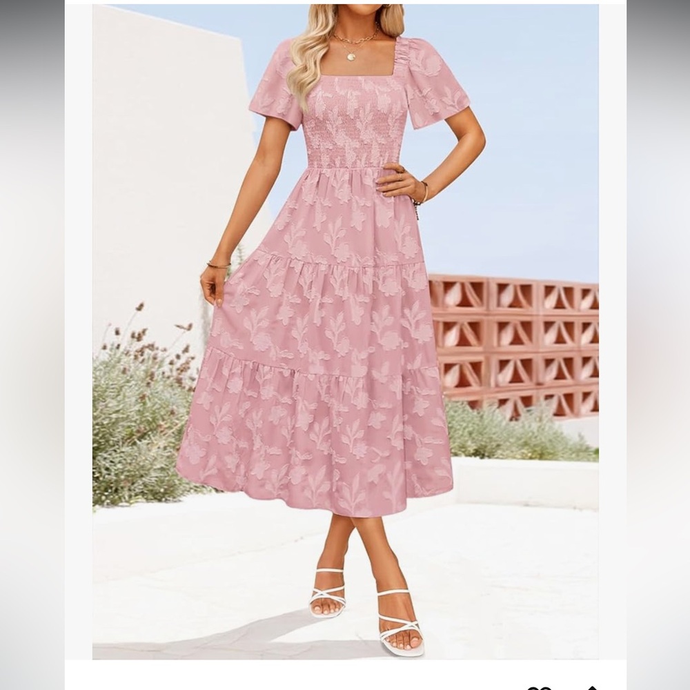 Elegant Pink Floral Dress with pockets